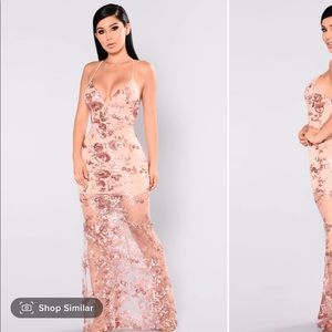 Fashion Nova Rose Gold Sequin Mesh Floral Dress - Size 1X